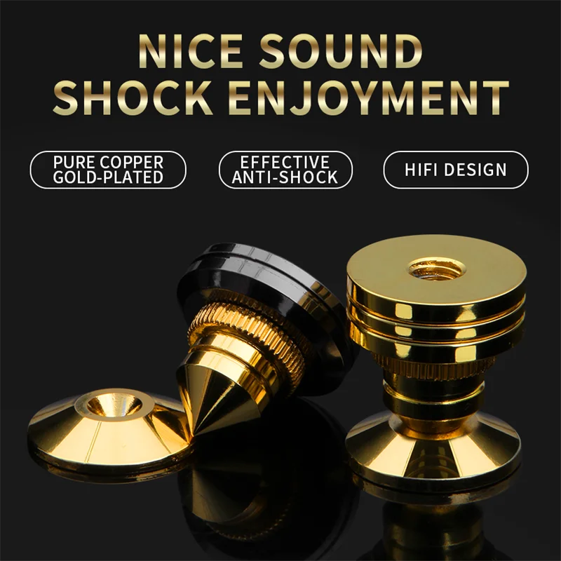 HiFi Speaker Shock Absorber Foot Nail Pure Copper Gold Nickel Plated Auido Power Amplifier 3M Double Sided Sticker Anti Skid Pad