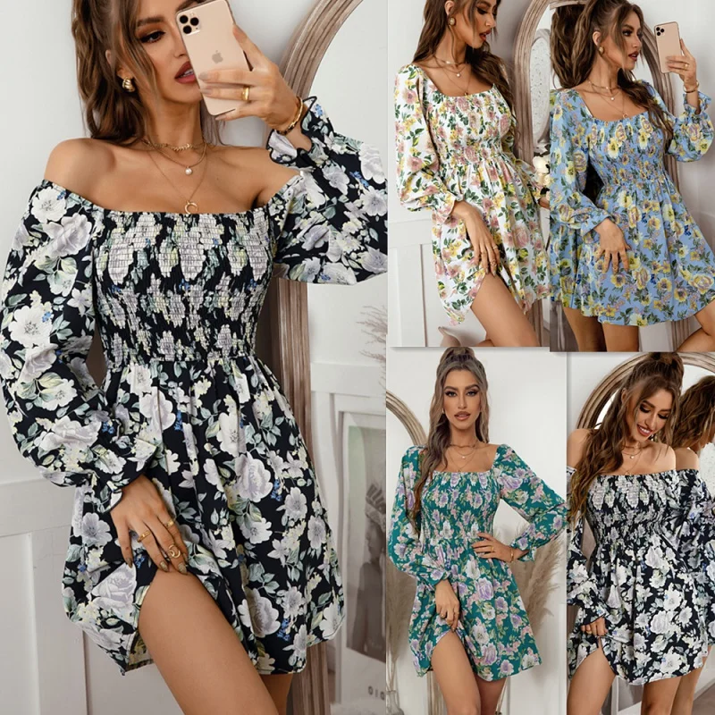 DY-Self-Designed Printed French Collar Dress for Women, New Skirt, Fashionable Design, Spring and Summer