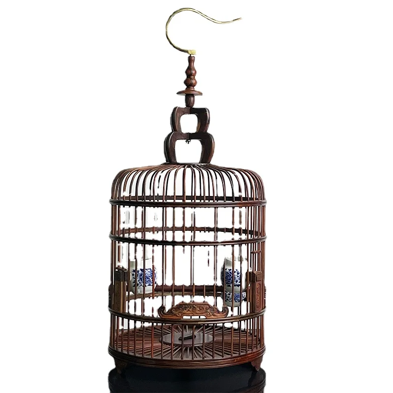 Wooden Bird Cage Large Red Acid Wood Hand Carved Bird Cage Chinese Simple Crafts Medium Bird Cage