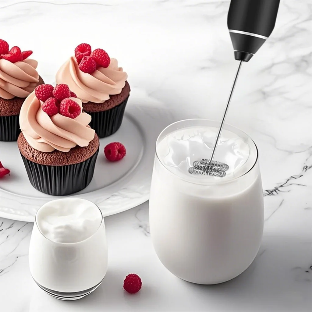 Electric milk frother, egg beater, 2 replacement heads, 3-speed rechargeable cream mixer, food mixer, coffee milk mixer