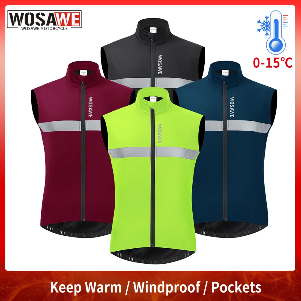 WOSAWE Motorcycle Warm Vest Thermal Fleece Autumn Winter Bike Gilet Motocross Windproof Comfortable Vest with 3 Rear Pockets