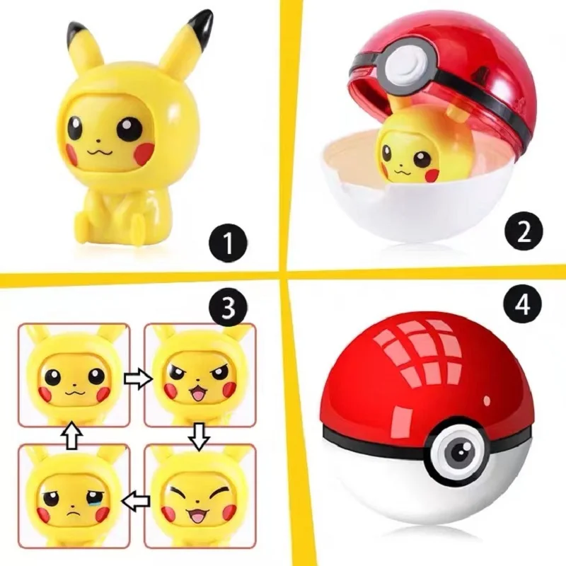 Original Box Pokemon Face Changing Model ABC Material Pikachu Charmander Gengar Eevee Anime Pocket Monsters Action Figures Toys