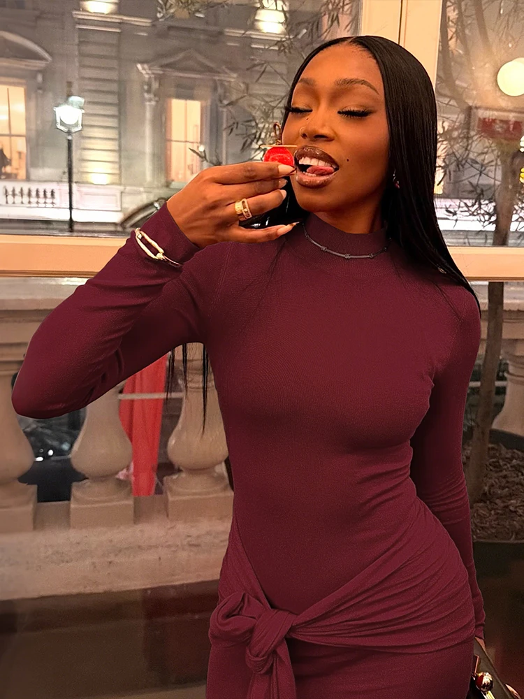 Estranho gato elegante vestido bandagem feminino manga cheia 2025 primavera tendência estiramento magro férias festa de aniversário streetwear vestidos