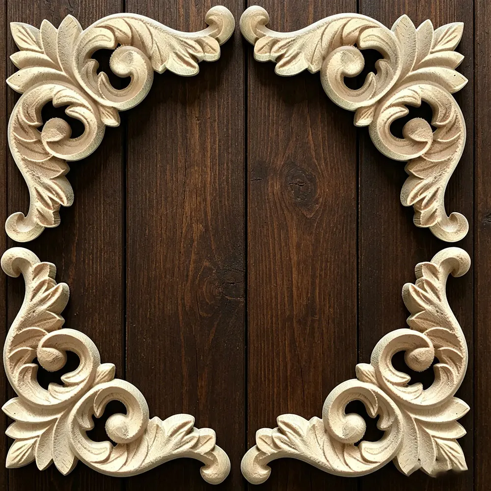 

10PCS Vintage Unpainted Wood Carved Decal Corner Applique Frame for Home Furniture Wall Cabinet Door Wooden Miniature Craft