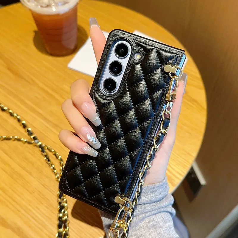 

Solid Color Leather Folding Phone Cover for Samsung Galaxy Z Fold7/Z Fold6/Z Fold5/Z Fold4 with Shoulder Strap