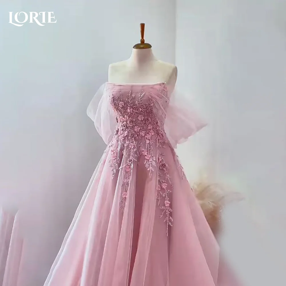 

LORIE Блестящие роскошные вечерние платья с открытыми плечами и 3D цветами трапециевидной формы с открытой спиной платье для выпускного вечера по индивидуальному заказу розовые платья для дня рождения