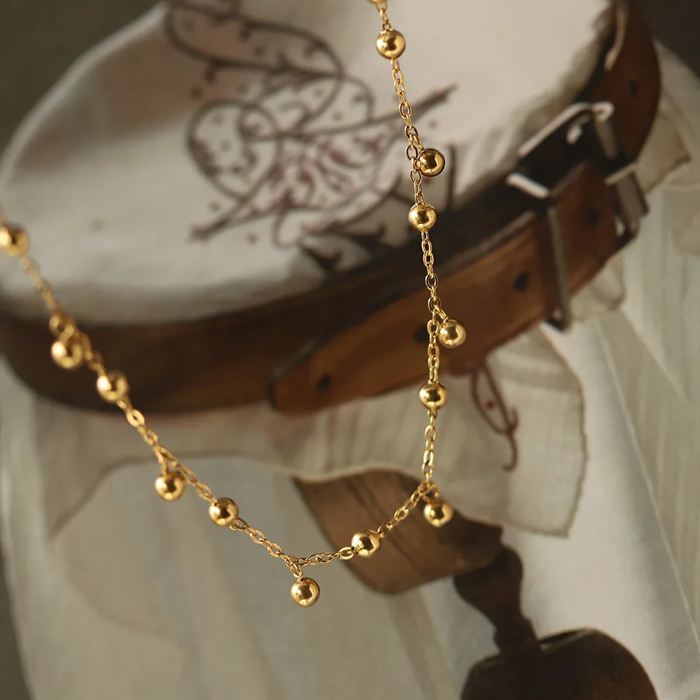 316L Gold Bean Tassel Necklace Waterproof Gold Plated Stainless Steel Choker High Quality Fashion Jewelry Gifts For Ladies