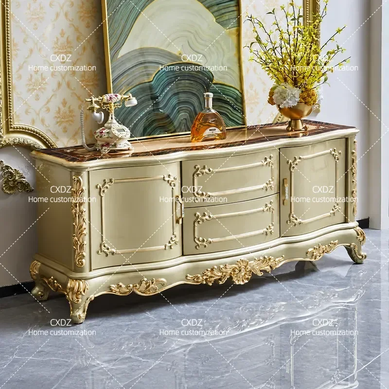 European TV Cabinet Solid Wood Champagne Gold Bedroom Cabinet Jane European Gold Bedroom Locker High Cabinet