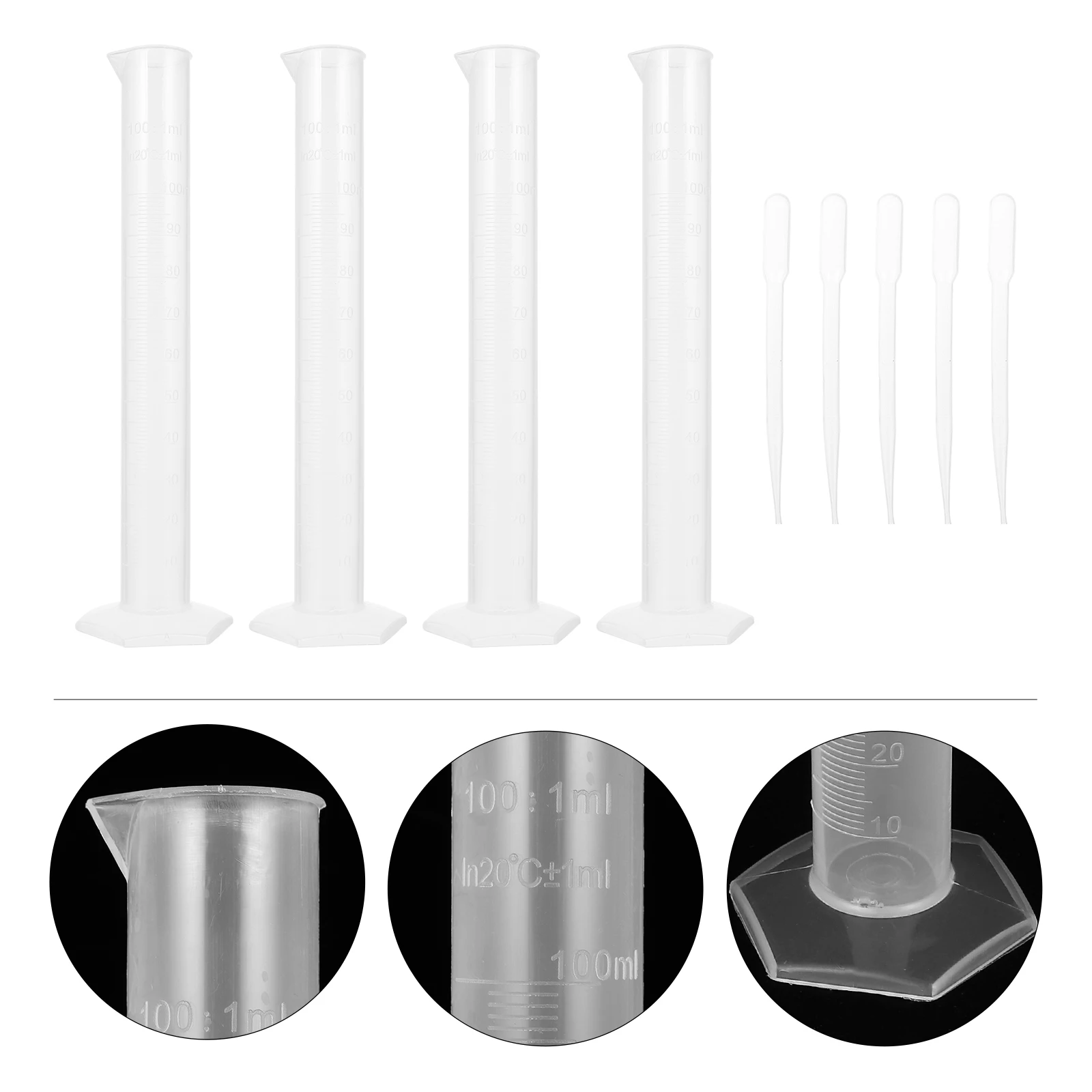 

Plastic Graduated Cylinder Measuring Set Laboratory Equipment Clear Scale Easy Pour Spout 3ml Dropper Kit