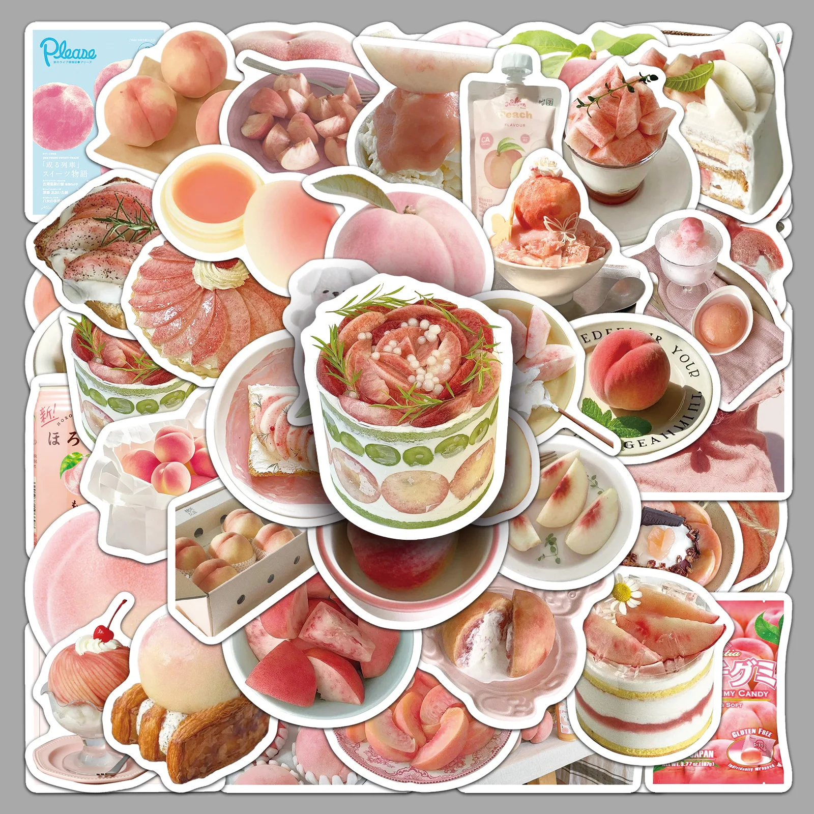 

50PCS Peach Instagram Aesthetic Sticker Small Fresh Dessert Drink DIY Decorative Phone Case iPad Waterproof Sticker Kids Toy