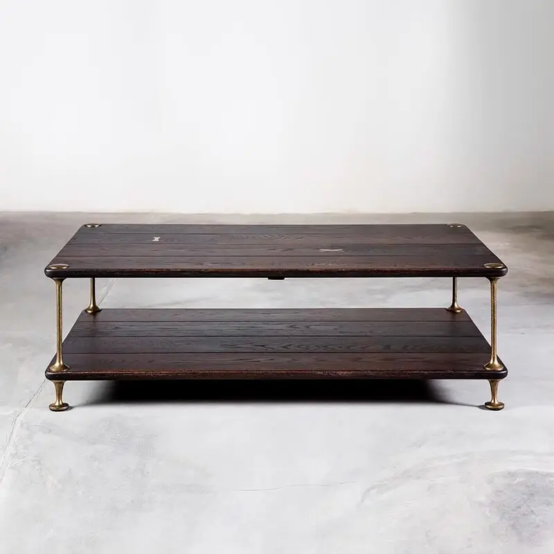 White oak solid wood smoked double coffee table imported from France, rectangular