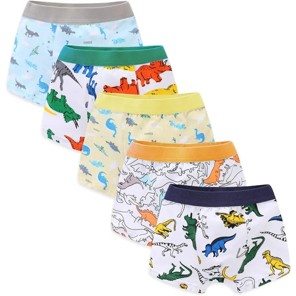 Toddler Little Boys Underwear Soft Cotton Boxer Briefs 2-11Years Dinosaur Pack for Pupil Kindergarten Kids