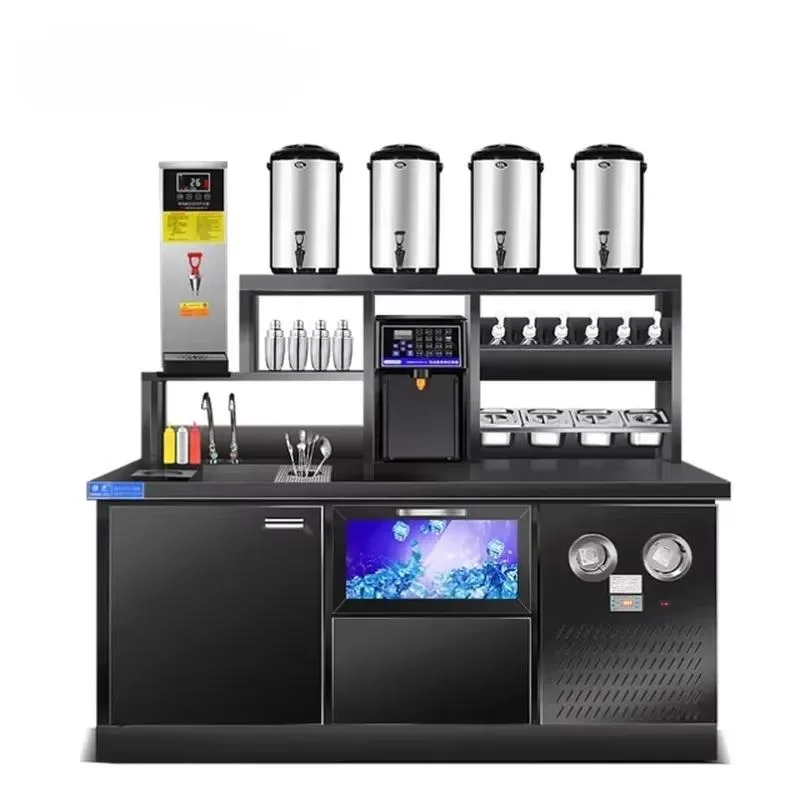for Customized stainless steel bar counter milk tea coffee shop counter long workbench full set of bubble tea equipment