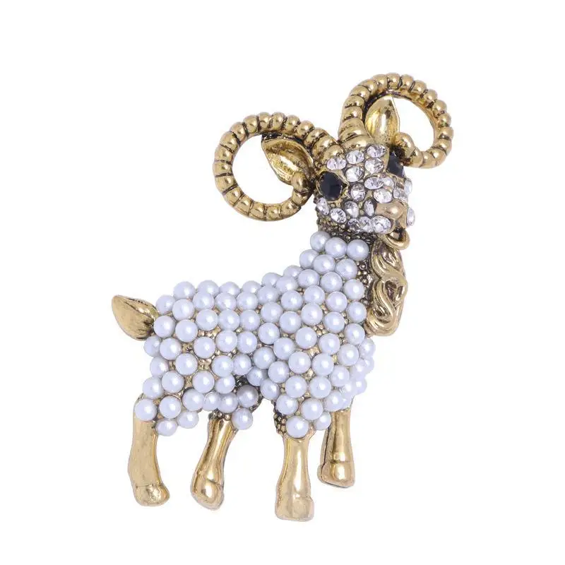(.) 1Pcs Baroque Luxury Sheep Goat Brooch Pin Jewelry For Men Women Wedding Party Couple Gift