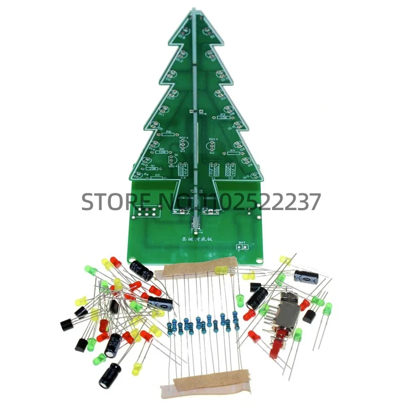 Three-Dimensional 3D Colorful Christmas Tree DIY Kit Red/Green/Yellow 3 Colors LED Water Lamp Flash Circuit Electronic Fun Suite