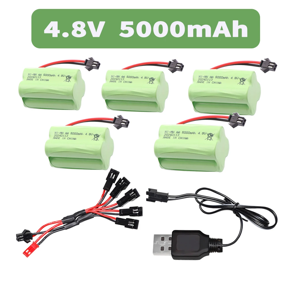 

4.8V 5000mAh Rechargeable NiMH Battery For RC Cars Robots Tank Gun Boats toys parts T Model With SM Plug AA 4.8 v Battery Pack