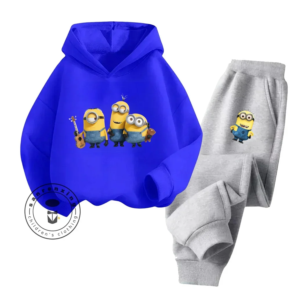 Trendy Minions felpa con cappuccio ricamata Jogger set accogliente Streetwear per bambini Boy Girl collezione autunno inverno elegante abbigliamento