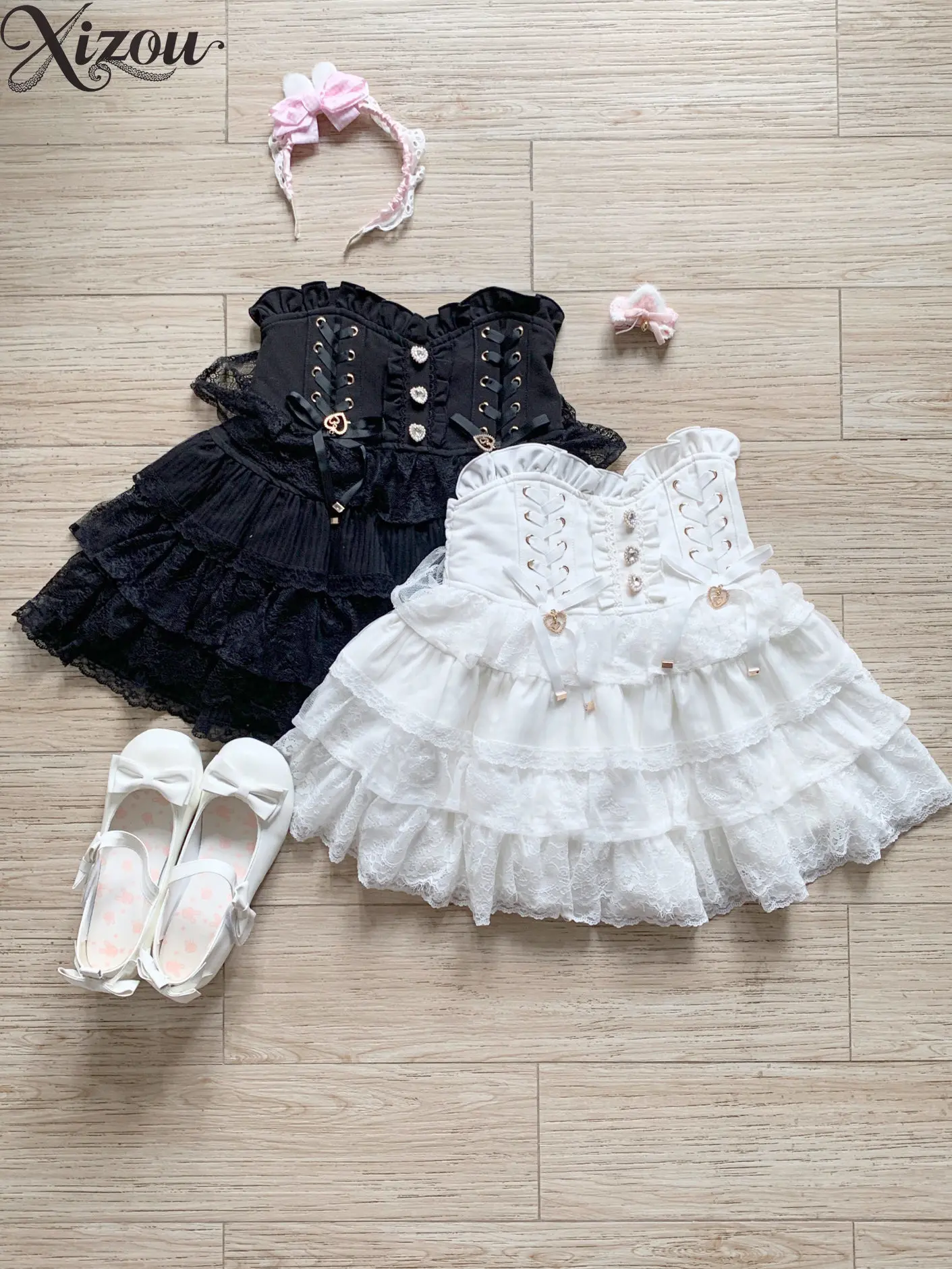 High Waist Lace Layered Cake Skirt Bandage Metal Buckle A-line Gothic Y2K Lolita Harajuku Summer Skirts 2026 Bow Cute Slim Fit