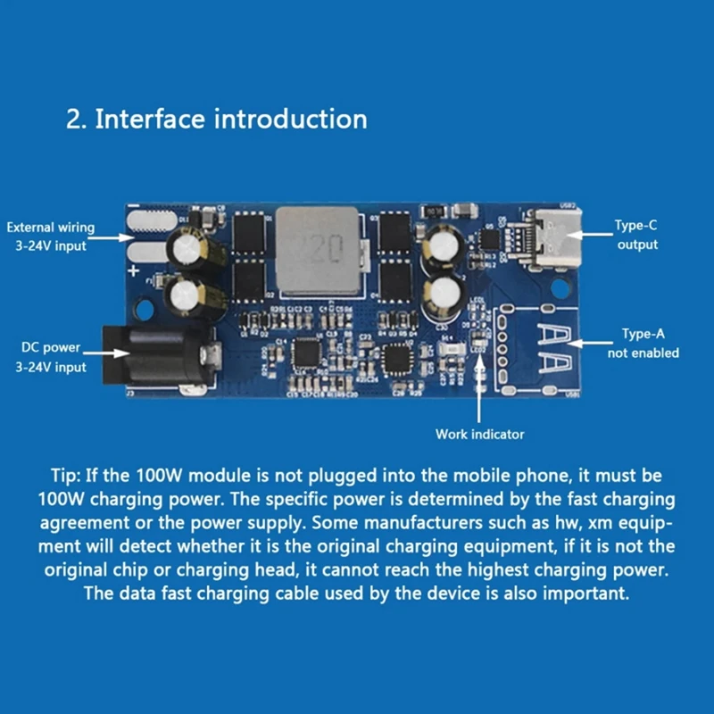 Módulo de Carregamento Rápido de Protocolo Completo SW2303, PL5501, Tipo C, 100W, Buck-Boost, PD, QC