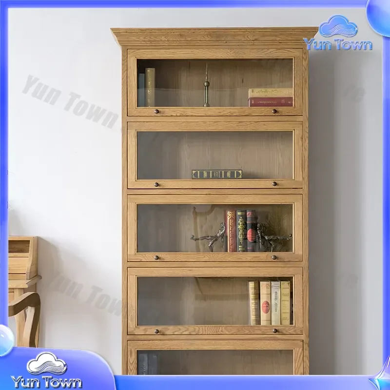 for American Country Solid Wood Bookcase for French Heaven and Earth Lock Villa Retro Custom Locker Oak Two Door Bookshelf