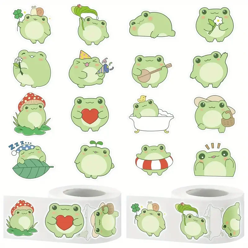 

1 Roll 500pcs Cute Frog Stickers - 3.8cm Round Kawaii Cartoon Animal Decals for Journal, Scrapbook, Laptop, Water Bottle Decor