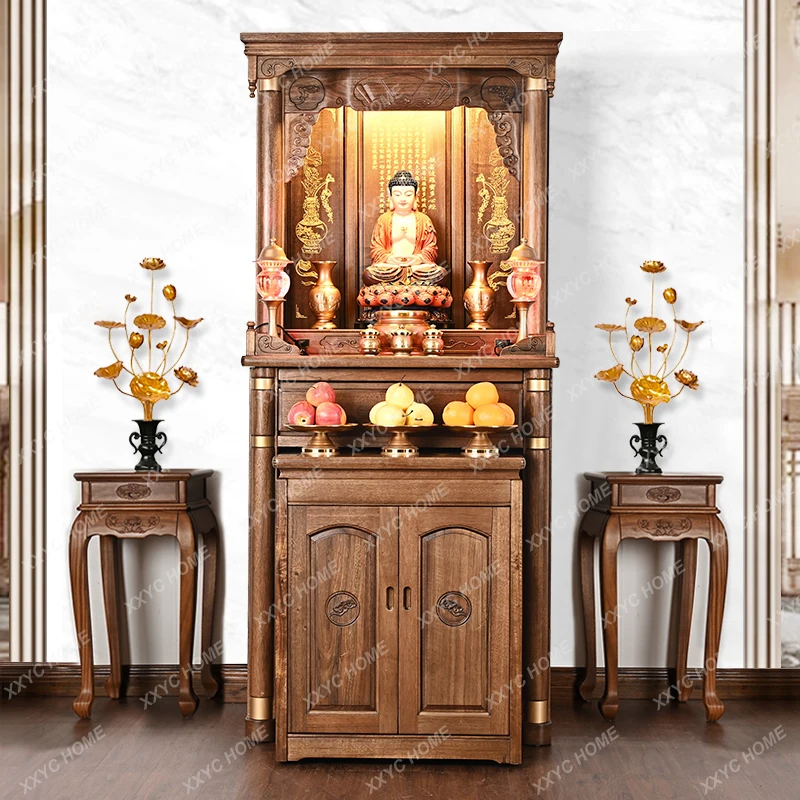 Wood New Chinese Style Clothes Closet Modern Light Luxury Small Altar Altar Cabinet Home God of Wealth Cabinet Buddha Cabinet