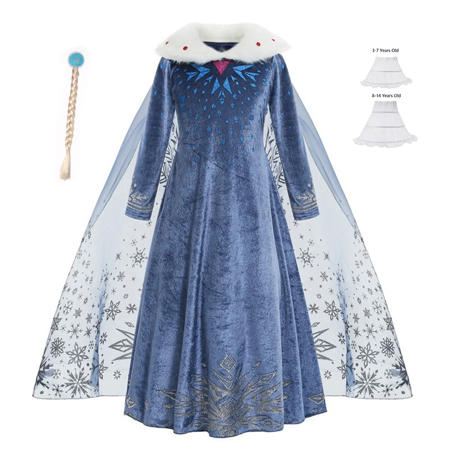 Girls Sparkly Elsa Anna Long Sleeve Tulle Gown Costume Carnival Birthday Party Halloween Kids Clothes Dress