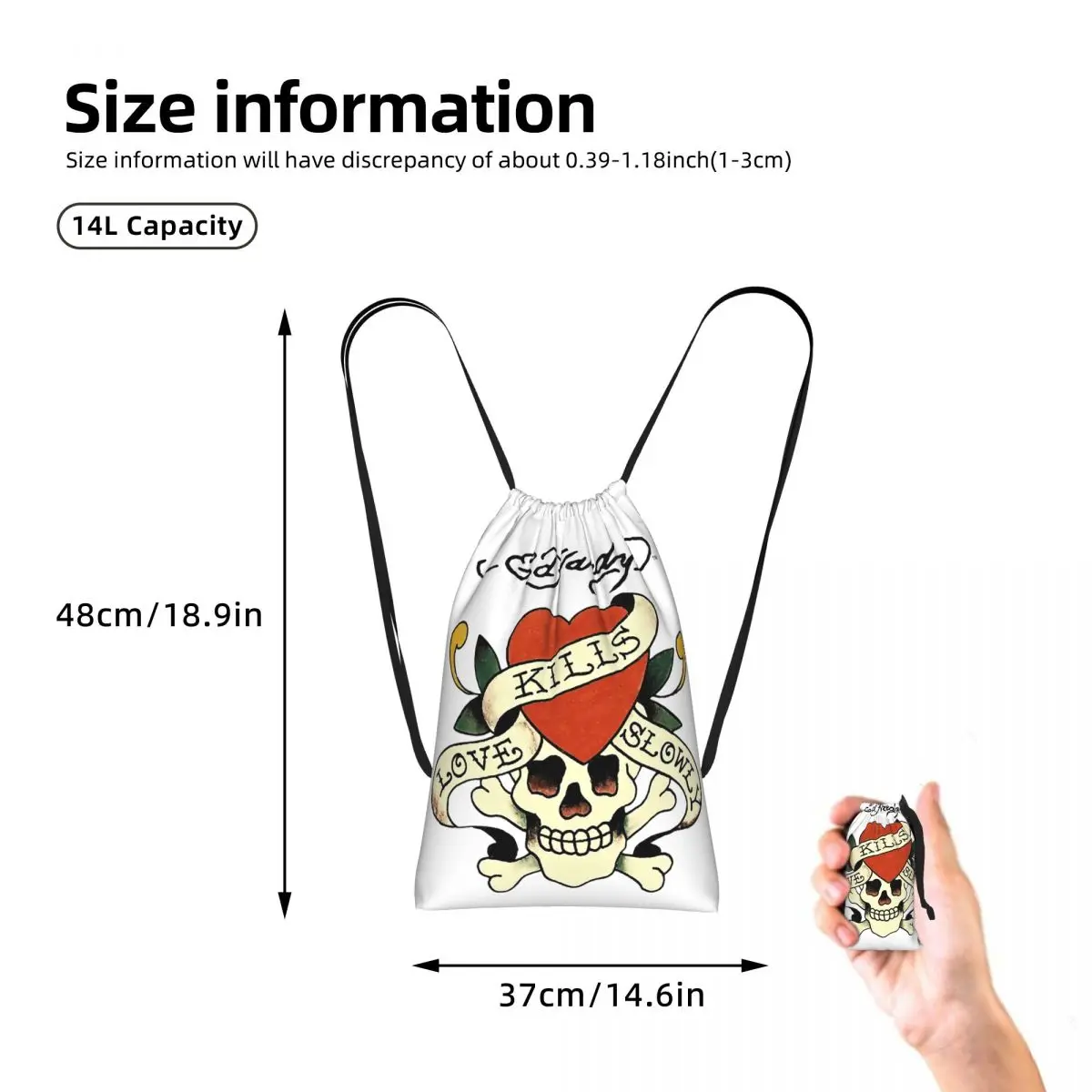 Ed Hardy Love Kills Slowly Drawstring Backpack Sports Gym Bag Lightweight Foldable Storage Drawstring Bag for Men Women