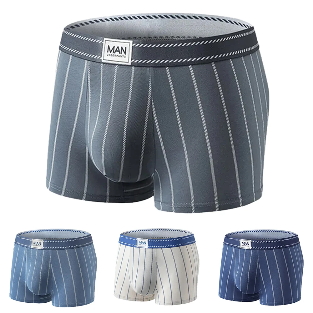

Comfortable Cotton Striped Boxers for Men Featuring a Breathable Bulge Pouch Ideal for Underwear and Home Wear