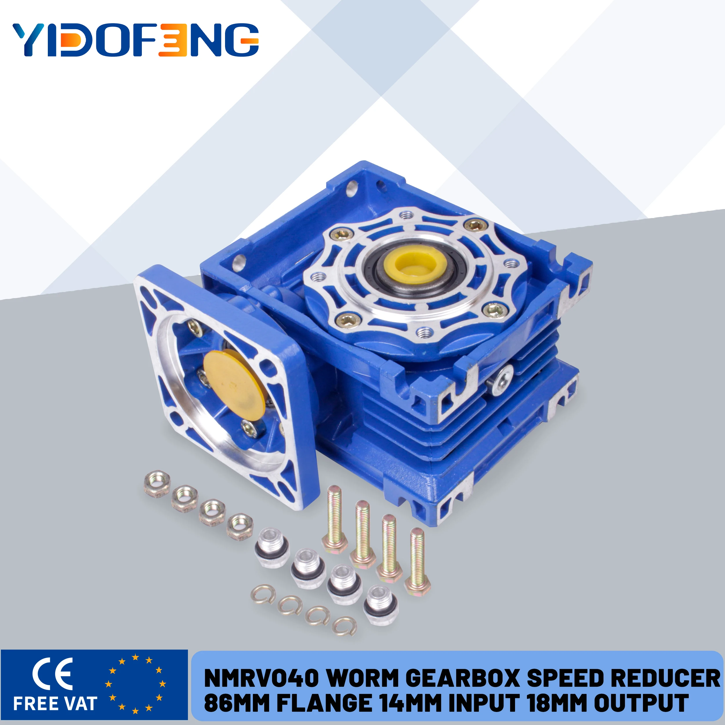 NMRV040 Worm Gearbox Reducer High Torque 14mm Output Ratio 5:1 to 100:1 For NEMA34 Stepper Motor Low Noise