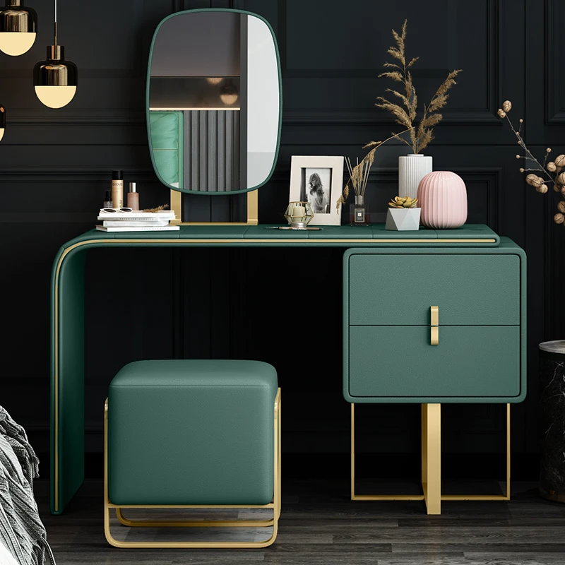 Dark Green Hong Kong Style Light Luxury Internet Celebrity Dressing Table Storage Integrated Retractable