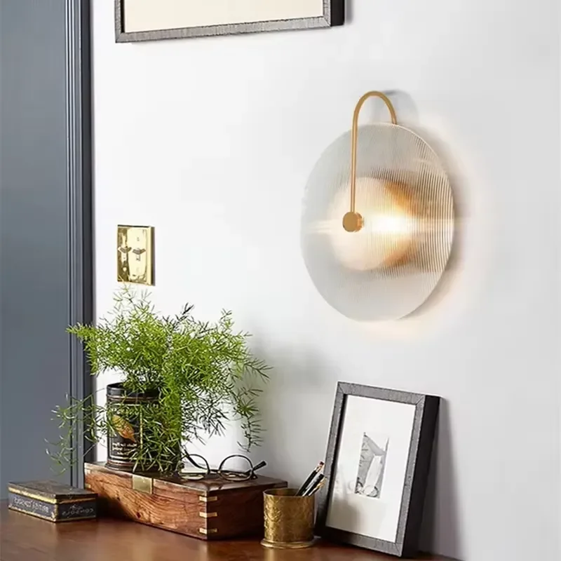 for Nordic Round Transparent Glass Wall Light LED Modern Bedroom Wall Lamp with Adjustable Lighting