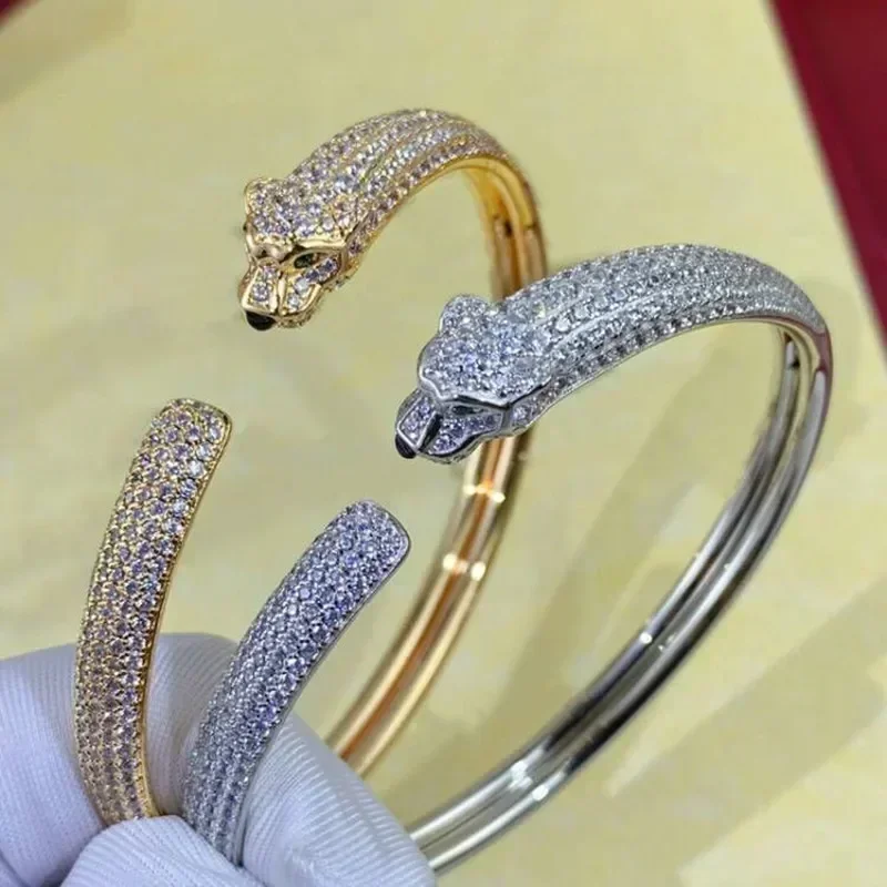 

SFE Classic Brand 925 Sterling Silver Full Diamond Leopard Head Bracelet Women's Fashion Luxury Jewelry Party Couple Gift