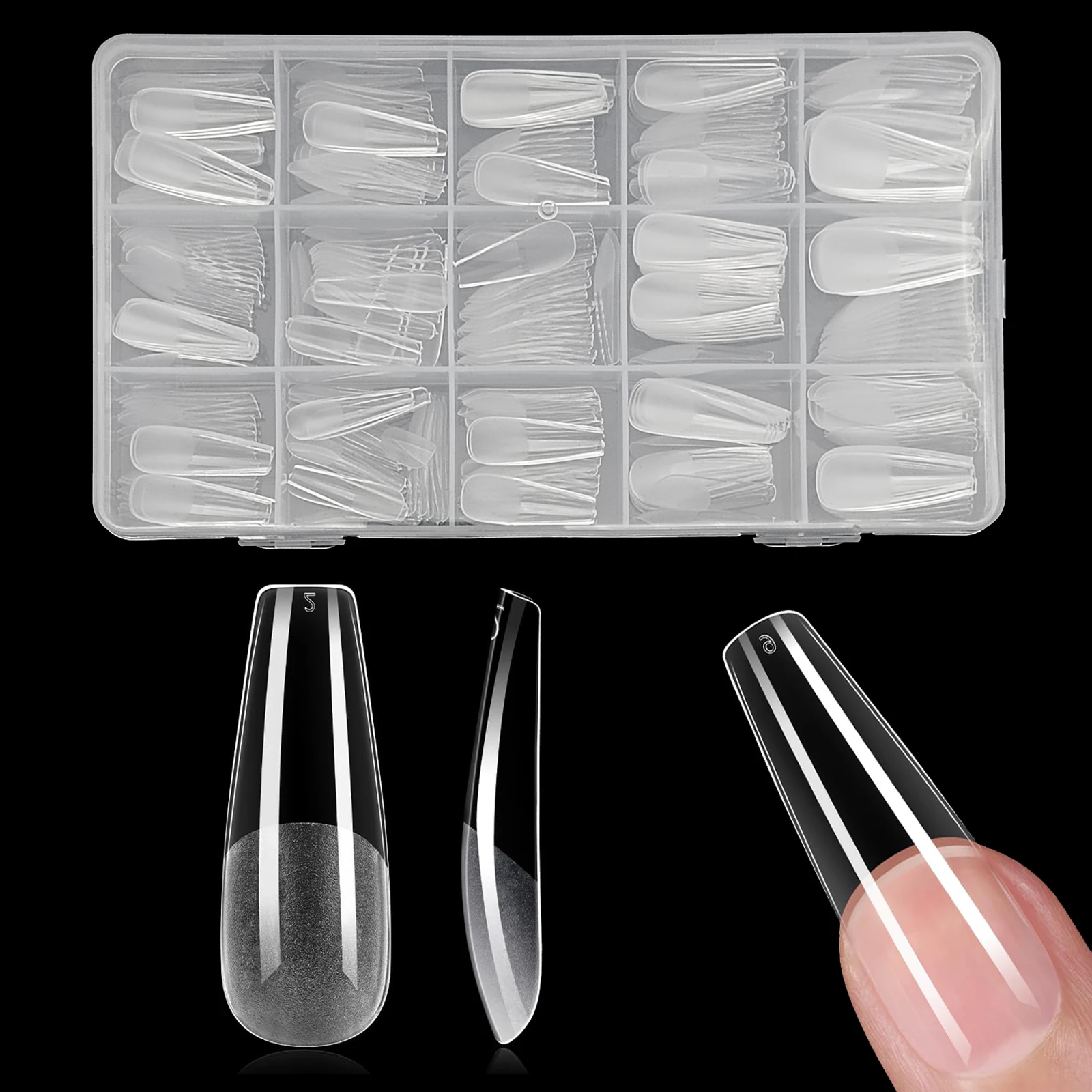 240/330pcs Soft Gel Ballet Nail Tips Ballerina Nail Half Matte Clear Coffin Shaped Acrylic False Nail Tips 15 Sizes For Home DIY
