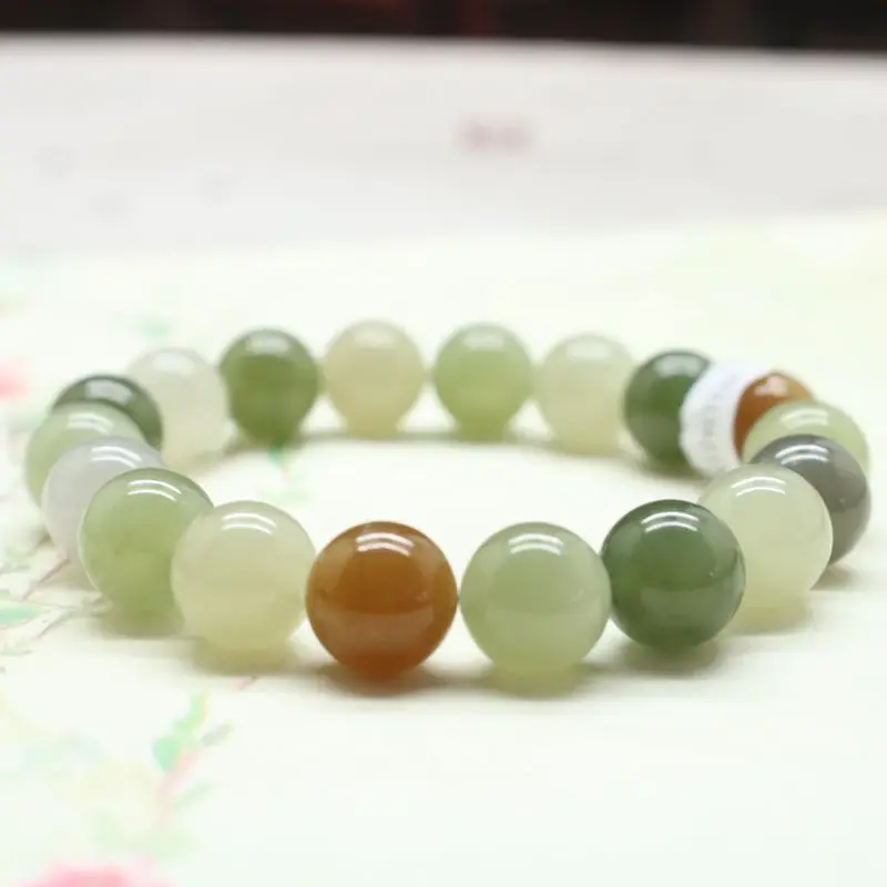 

Нефритовый разноцветный браслет из круглых бусин диаметром 10 мм и простой стиль для женщин с сертификатом
