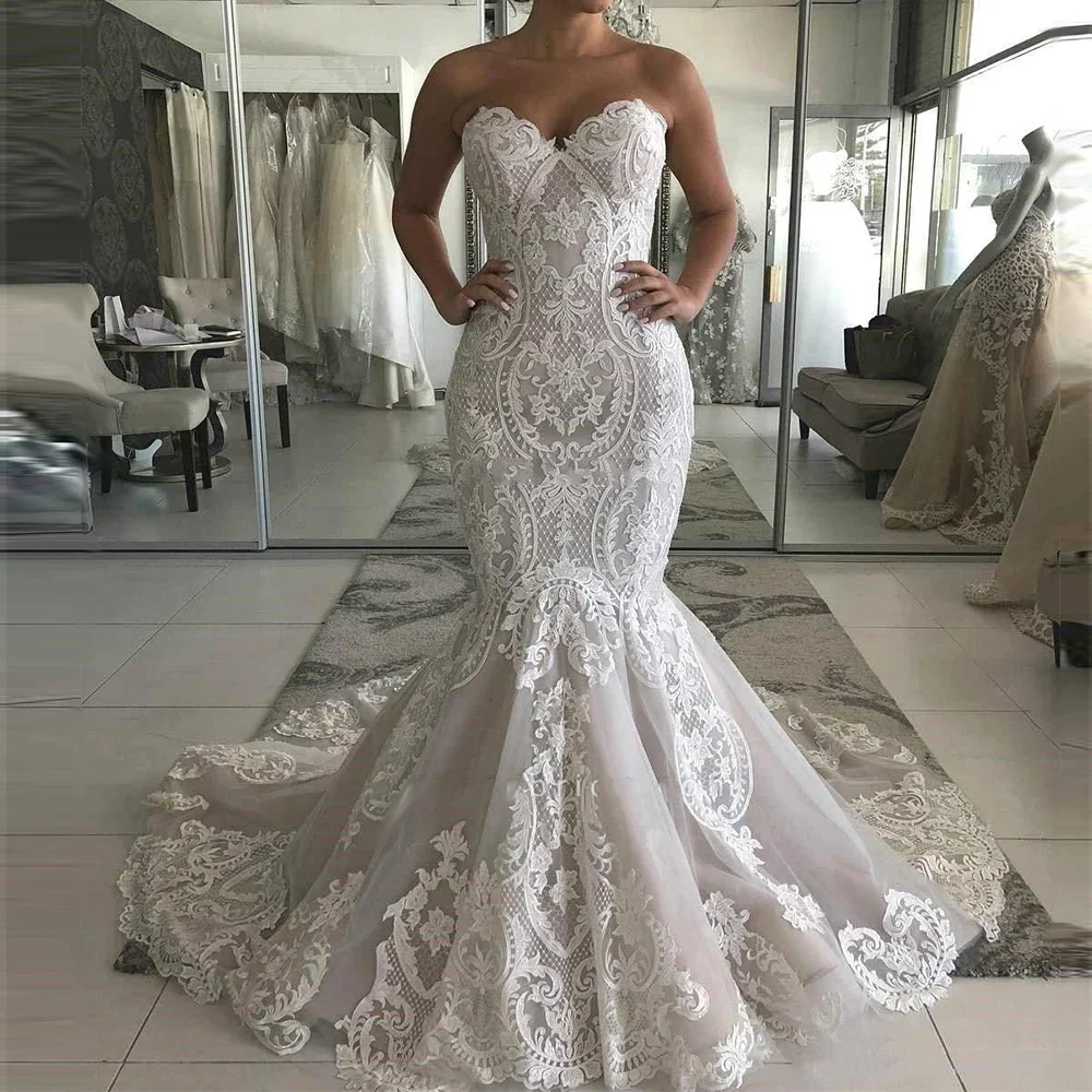 Sexy Mermaid Wedding Dress Sleeveless Lace White Sweetheart Bridal Dress Marriage Customer Made Size Vestidos De Novia