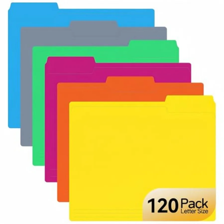 

Colored File Folders, 120 Pack Letter Size 8.5 x 11, 1/3-Cut Tabs, 6 Assorted Colors, Paper Document Folders for Home, Office a