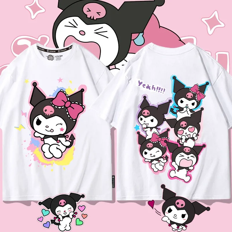 

Kuromi Sanrio Short Sleeve T-shirt Girl Children Kuromi Joint Harajuku Style Cartoon Half Sleeve Loose Clothes Cotton