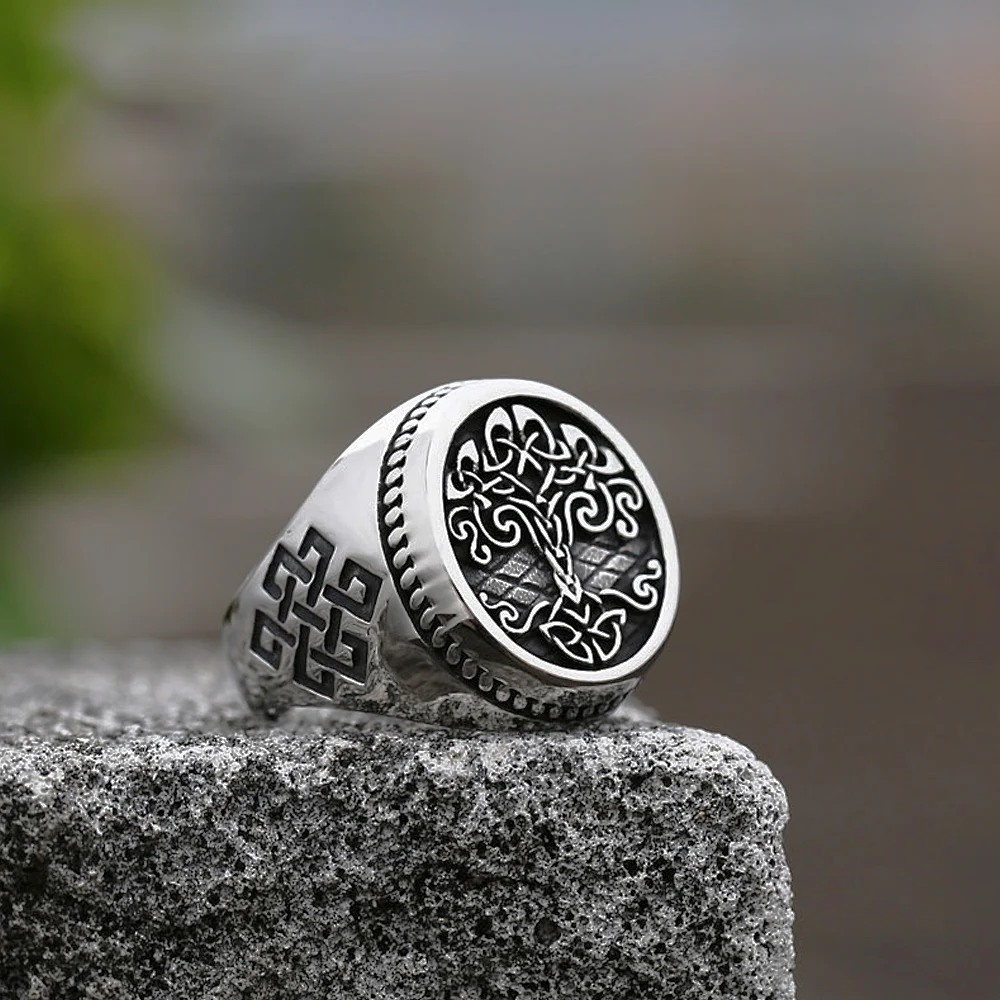 Vintage Viking Tree Of Life Ring For Men Nordic Mythology Stainless Steel Yggdrasils Ring Fashion Amulet Viking Jewelry Gift