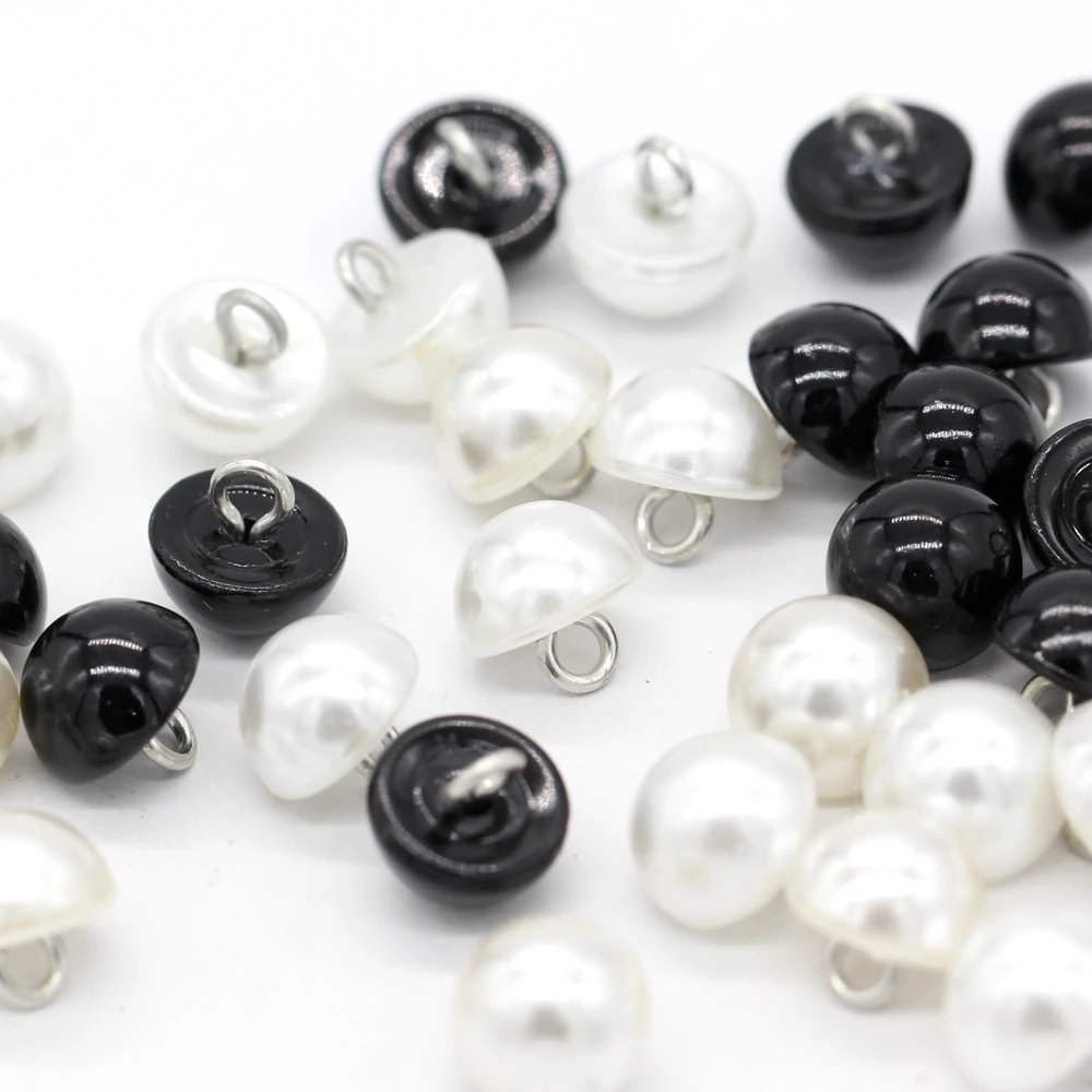 EQUBO 8/9/10/11/15/18/20mm Semi-circle Faux Pearl Buttons with Metal Shank for Clothing Shirt Dress Mini Doll Handmade Deco