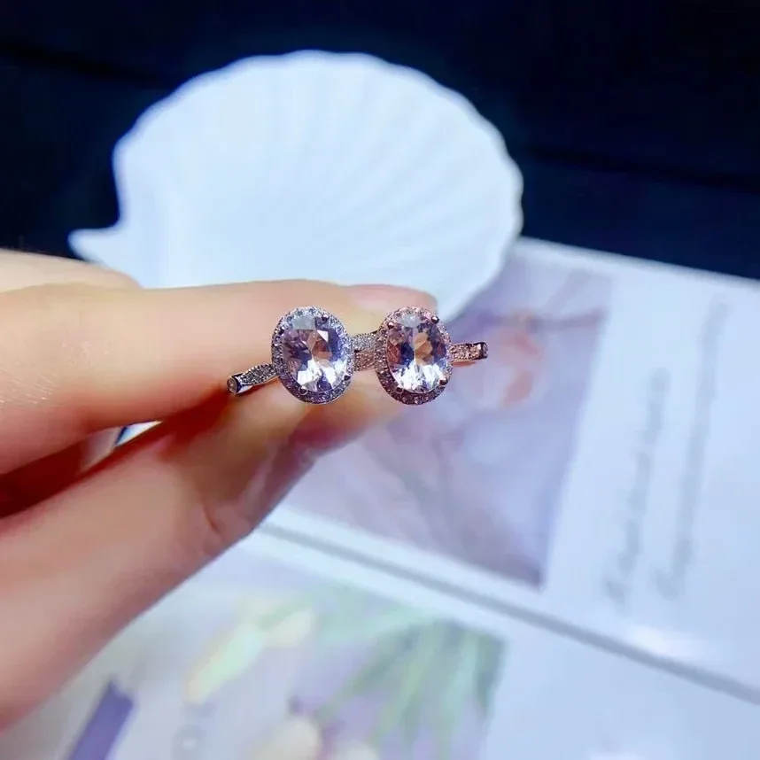 

Natural Morganite Ring Classic Silver Ring 6mm*8mm for Party Solid 925 Silver Morganite Jewelry Gift for Wife