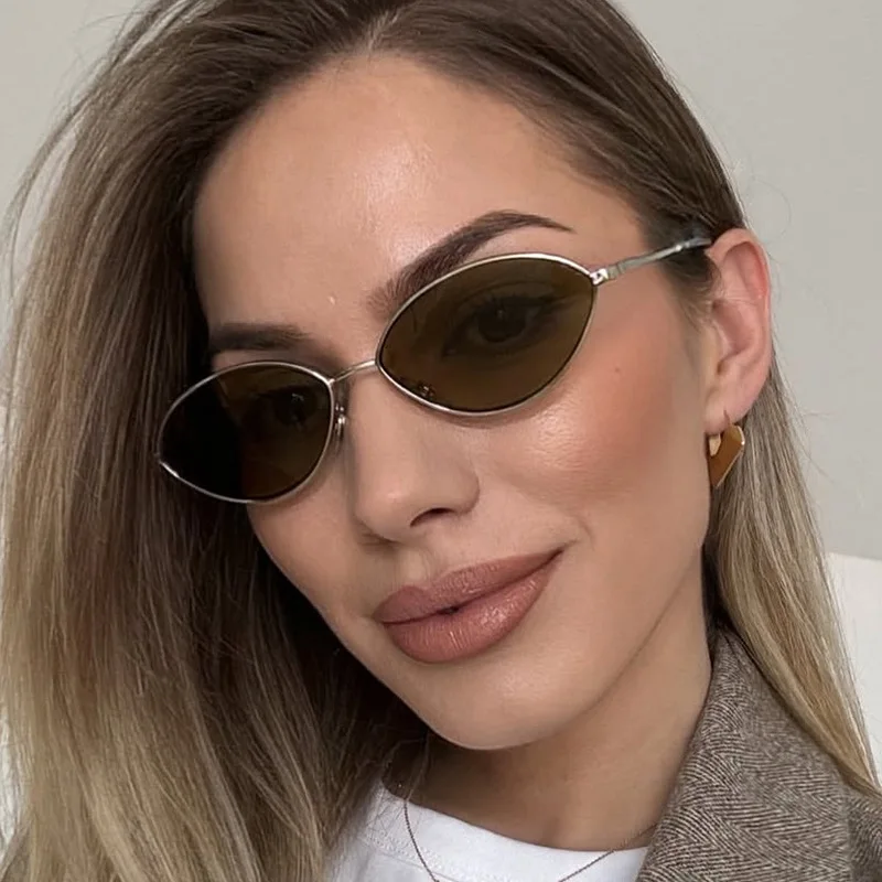 European and American Retro Small Oval Metal Frame Glasses Women Cat Eye Sunglasses UV400 Goggles Men Punk Fishing Sun Glasses