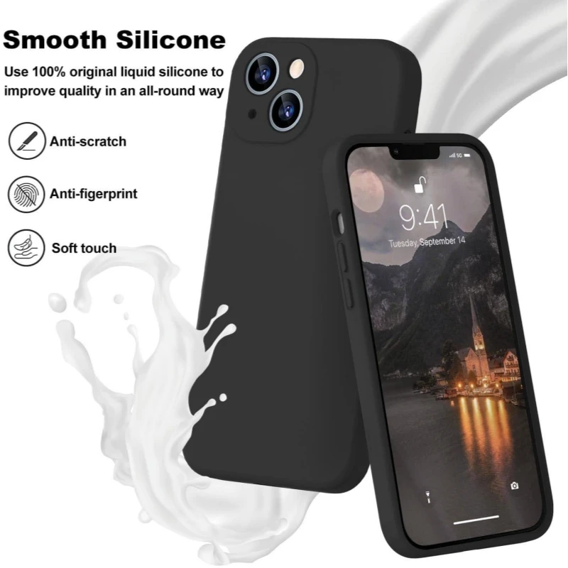 Funda de teléfono de silicona líquida cuadrada Original para IPhone 14, 13, 11, 12 Pro Max, Mini, XR, XS, 6, 7, 8, SE, 14 Plus, 15 Pro Max