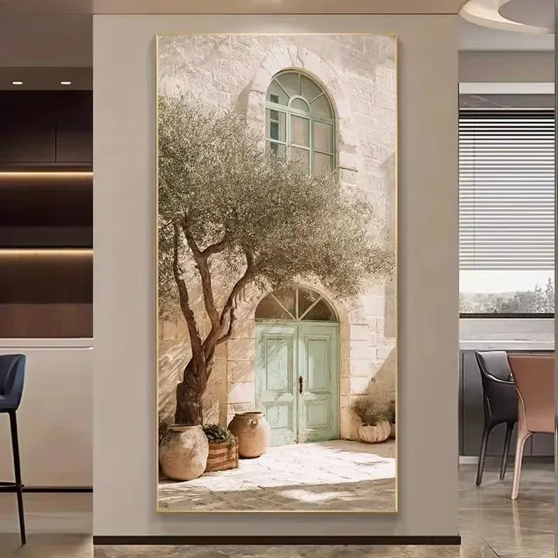 Olive Tree and Arched Doorway Poster and Prints Modern Minimalist Canvas Painting Wall Art Picture for Living Room Home Decor