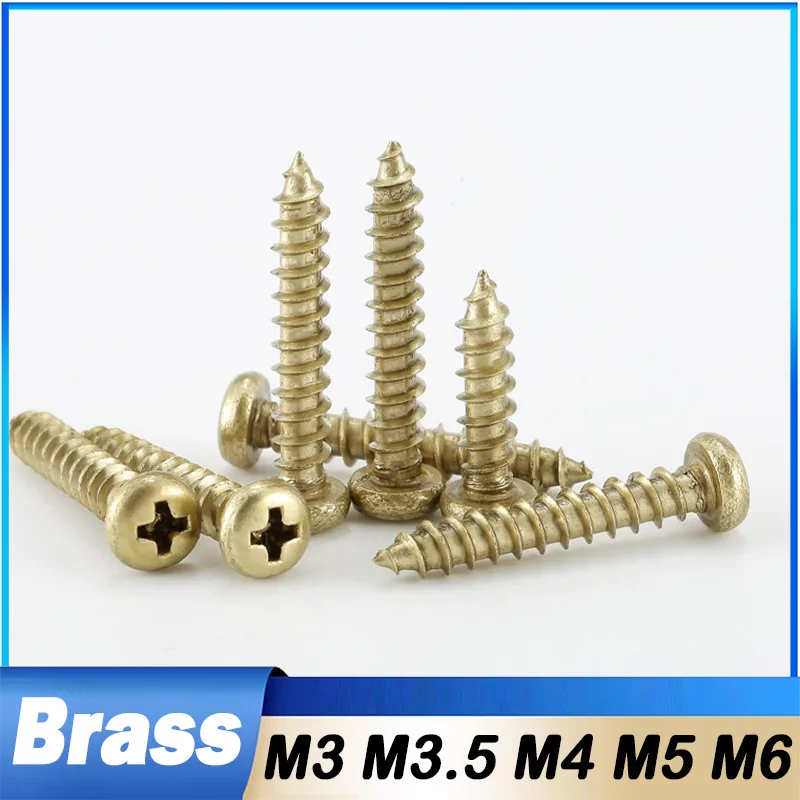 2~30Pcs M3 M3.5 M4 M5 M6 Brass Round Head Self-Tapping Screws Self-Tapping Wood Screws Furniture Screw
