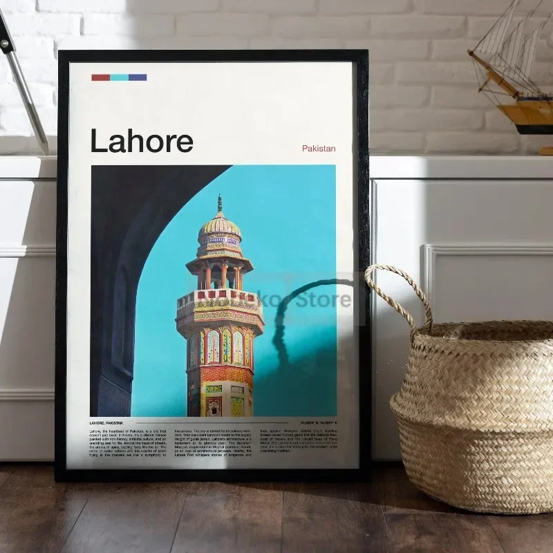 حائط لوح رسم الفن صور آسيا باكستان ملصقات السفر Lahore Karachi مدينة المشهد يطبع غرفة المنزل ديكور حديث هدية #4