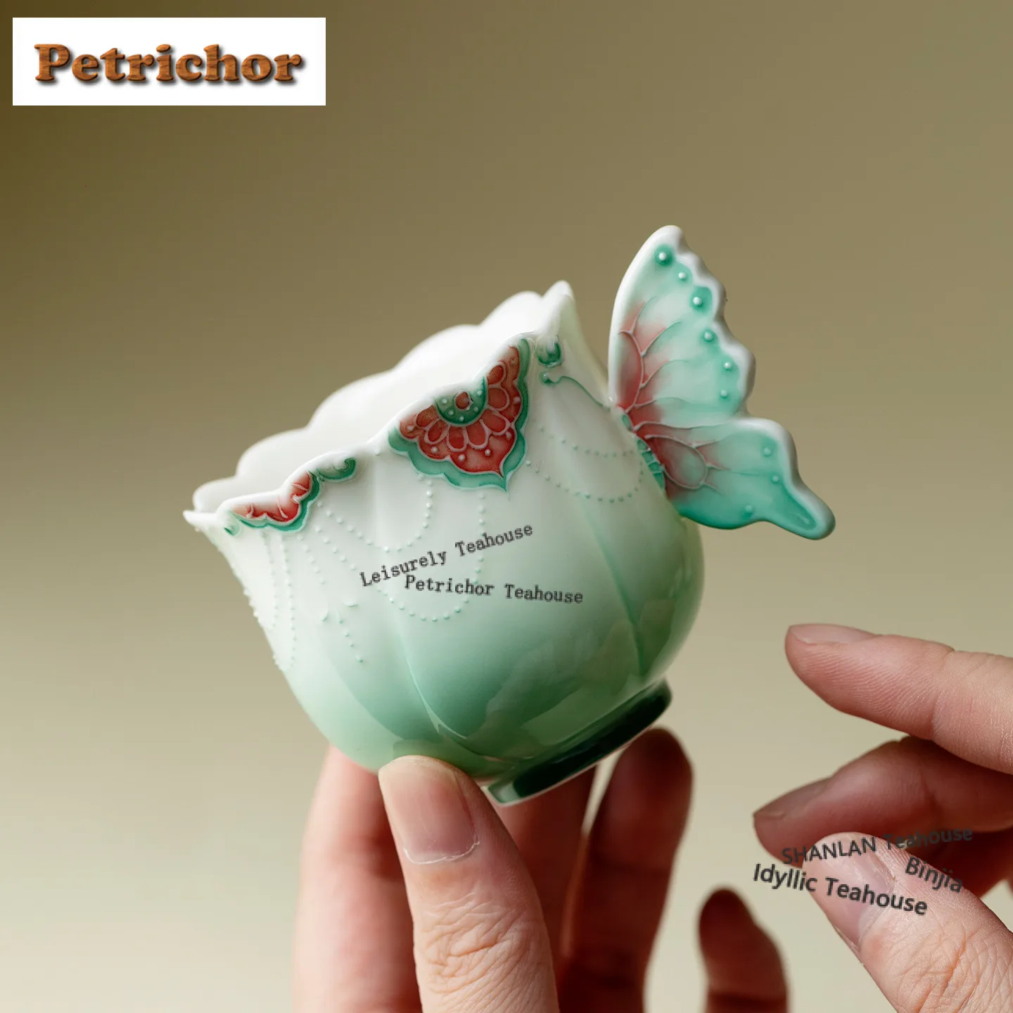 Gradient Ramp Arita Porcelain Butterfly High Foot Teacup Vintage Tea Bowl Cute Cup Tea-tasting Smelling Cup Chazhan Master Cups