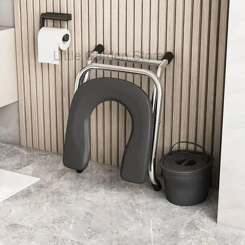 Stool U Shape Pregnant Women Elderly Toilet Bathroom Chair Folding Stainless Steel Bath Seat Stable
