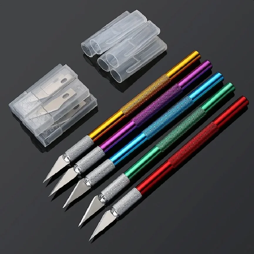 

1PC 6 Colors Metal Handle Non-Slip Knife With 6Pcs Blade Scalpel Engraving Cutter Sculpture Carving Knife Pastry Cake Tools