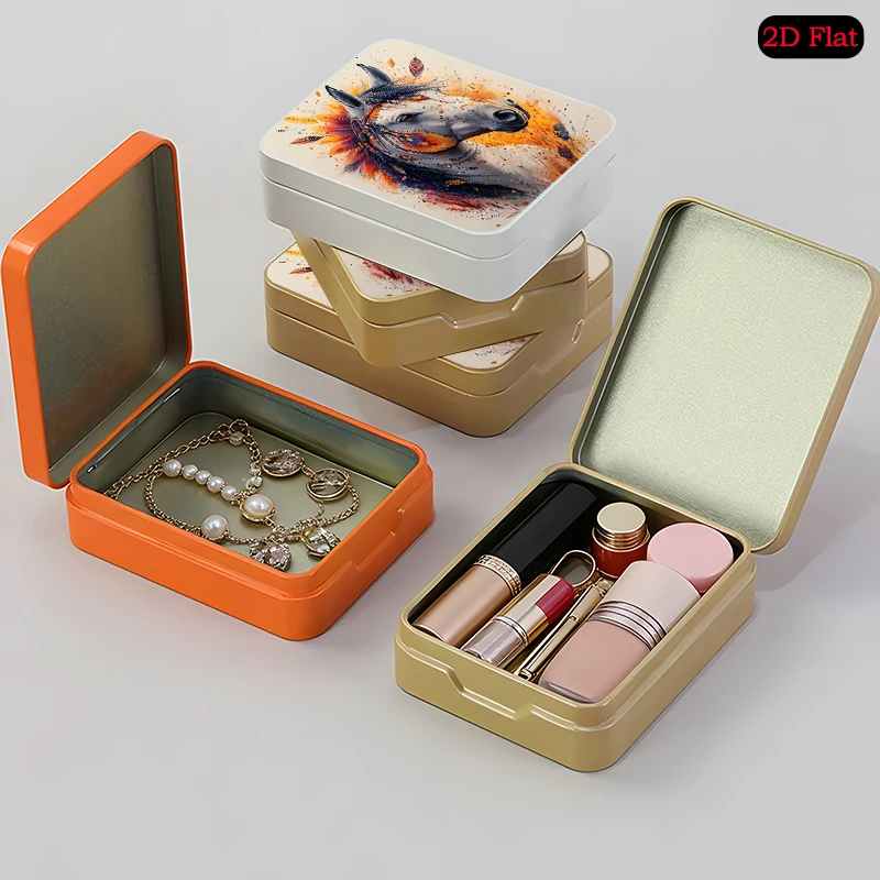 Bohemian Feathered Horse Theme Flip Top Decorative Metal Tin Box, Portable Personalized Tin Box, UV Printed Square Tin Box